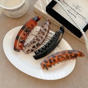 French Retro Banana Hair Clips Tortoiseshell Pattern Amber Leopard Plastic Non Slip Vertical Claw For Women Elegant Ponytail Accessory