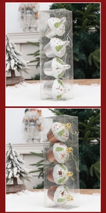 Détail des décorations de Noël en forme de gâteau, or et argent, lot de 4 pièces en boîte