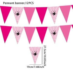 Pink spider-themed party pennant banner with dimensions 10.8x7.4 inches 12pcs set