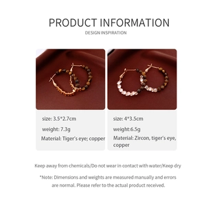Detailed product size and weight specifications for vintage 18k gold tiger eye earrings