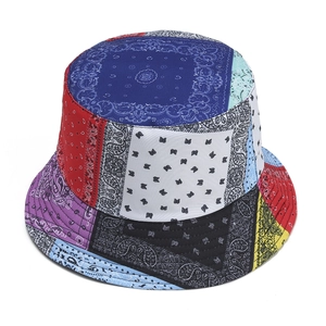 Bob Réversible Imprimé Paisley Patchwork Coton Polyester Large Bord Protection Solaire Streetwear Mode Chapeau