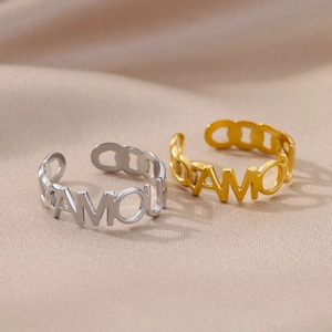 Adjustable 18k gold and silver Amour letter rings with chain link design for men and women