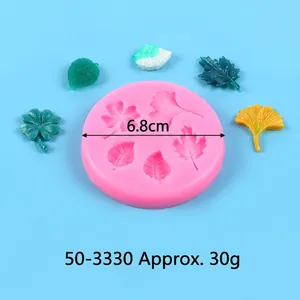 Detailed view of 6.8cm round silicone mold with various leaf shapes for DIY crafts