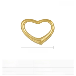 Macro detail of a 35x28mm golden stainless steel heart pendant with dimensions and weight