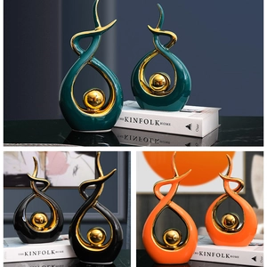 Modern Abstract Ceramic Sculptures Living Room Decor Luxury Statues Tabletop Art Ornaments Gold Accents Minimalist Home Decor
