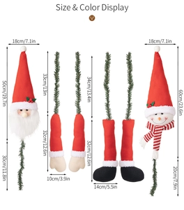 Detailed size display of Santa and Snowman tree topper parts with precise measurements