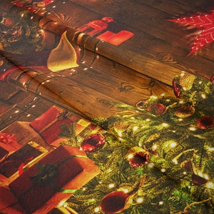 Detail of Christmas tree tapestry showing high-quality fabric texture and festive print