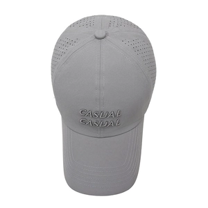 Quick-dry grey baseball cap with CASUAL embroidery and laser-cut breathability holes