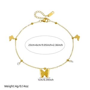 Gold-plated stainless steel butterfly bracelet with matte finish on white background