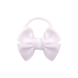 Minimalist white ribbon bow hair tie for girls with soft elastic band for ponytail styling