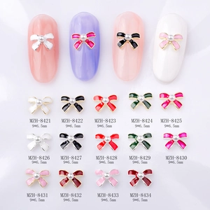 Nagelkunst Charms Legierung Emaille Schleife Mit Künstliche Perle 3D DIY Maniküre Dekoration Kawaii Stil Schmuck Zubehör