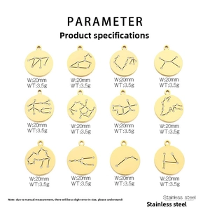 Parameter list of 20mm stainless steel 18K gold zodiac pendants with inlaid crystals