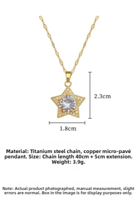 Close-up of star pendant necklace with dimensions 1.8cm by 2.3cm and 45cm chain