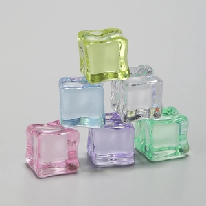Colorful 18mm transparent resin ice cubes in pink, blue, and yellow for photography props