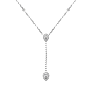 Exquisite S925 sterling silver Y-shaped necklace with pear-cut zirconia waterdrop pendant