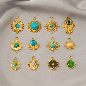 18k Gold Plated Stainless Steel Pendants Turquoise Opal Stone Sun Evil Eye Hamsa Hand Geometric DIY Jewelry Making Charms