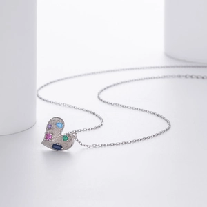 Elegant S925 sterling silver heart necklace featuring vibrant multi-color cubic zirconia