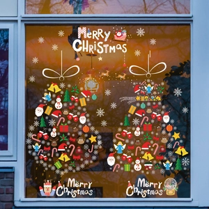 Stickers de fenêtre de Noël avec ornements festifs et lettrage Merry Christmas