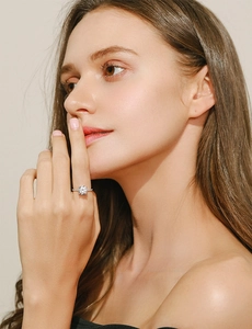 Close-up of luxury S925 sterling silver ring with a round zircon in a floating setting