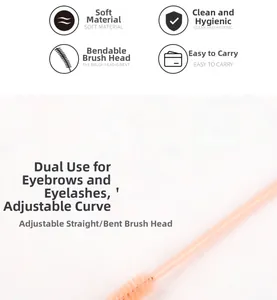 Detailed close-up of flexible pink mascara wand with adjustable soft fiber brush head