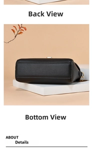 Detail view of black lychee grain texture with gold hardware on a stylish crossbody bag