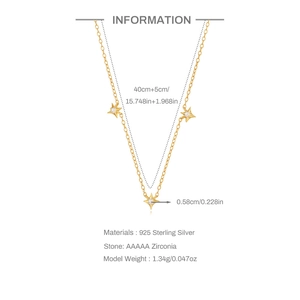 925 Sterling silver star pendant necklace with gold finish and AAAAA zircon stones
