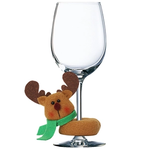Christmas reindeer plush wine glass charm holder with green scarf for holiday party decor