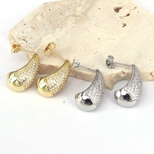 French style drop earrings with pavé zircons in gold and silver finish on stone