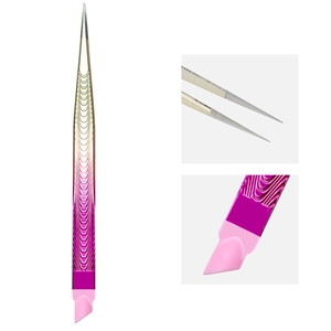 Detailed close-up of stainless steel nail tweezers with dual-ended precision and silicone tip