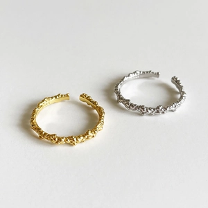 Irregular bubble texture S925 sterling silver open rings in gold and silver finishes