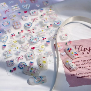 Japanese Cute Rabbit Cartoon 5D Relief Nail Art Stickers Embossed Heart Cherry Strawberry Bow Adhesive Manicure DIY