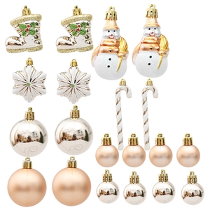 Assorted Christmas tree ornaments set with gold boots, snowman and rose gold baubles