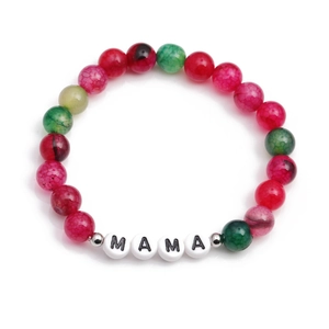 Colorful agate beaded bracelet with MAMA letters on white background for Mothers Day