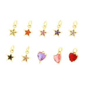 Exquisite 18K gold plated heart and star pendants with colorful zircon inlay for DIY jewelry