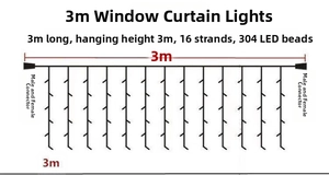 Dettaglio tenda luminosa LED 3x3m con 16 stringhe e 304 LED incluso connettore impermeabile