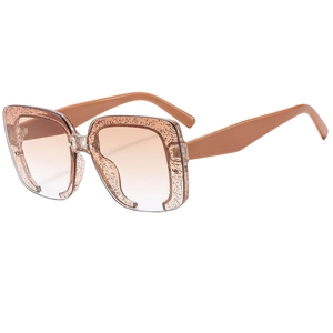 Lunettes de soleil carrées Y2K demi-cerclées ambre pailleté avec verres dégradés bruns