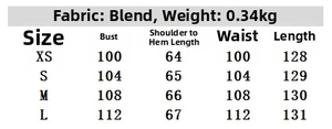 Detailed size chart with XS-L dimensions for floral print dress, weight 0.34kg