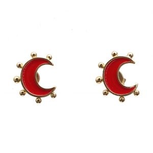 Boucles d'oreilles lune minimalistes en émail rouge avec monture en cuivre doré