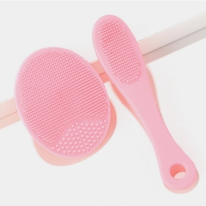 Pink silicone facial cleansing brush set for deep pore cleaning and blackhead removal
