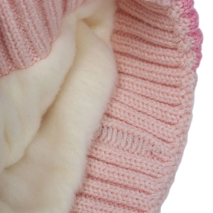 Bonnet licorne tricoté rose avec doublure polaire blanche chaude pour enfant en hiver