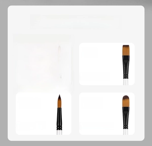 Detail of four brush tips: angular, flat, liner, and filbert with orange nylon bristles