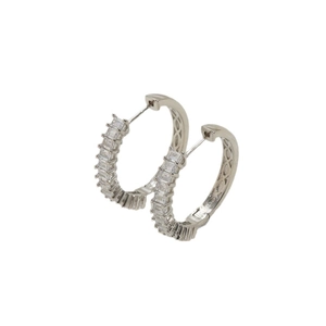 Classic silver-tone hoop earrings with rectangular cubic zirconia inlay and 14K finish