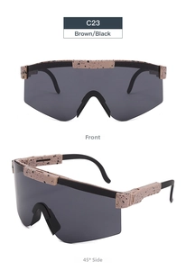 Detail view of C23 sports sunglasses in Brown/Black with unique rock texture pattern