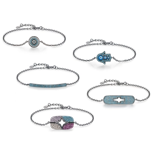 Retro punk S925 sterling silver black chain bracelets featuring colorful turquoise stones
