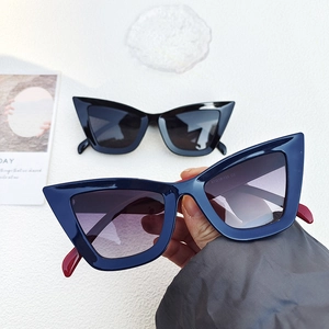 Detail of stylish cat-eye glasses showing the inner temple model number and dimensions