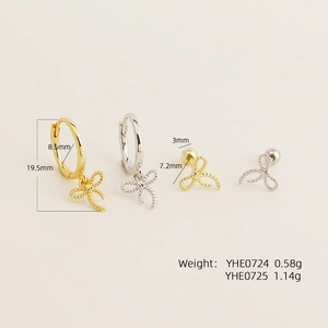 S925 sterling silver bow ribbon earrings and studs with measurements and weights