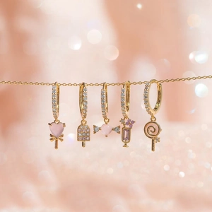 INS style 18K gold plated hoop earrings set with colorful candy and ice cream charms