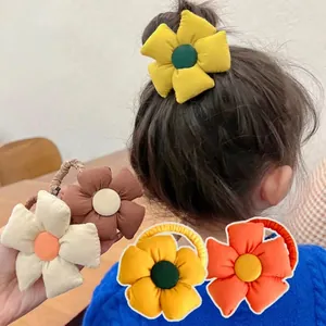 Colorful sunflower fabric hair ties for girls with cute 3D floral design in vibrant tones