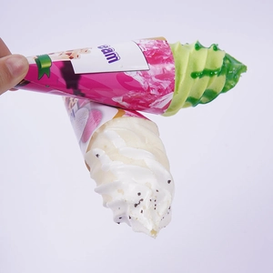 PU artificial ice cream cone magnets for shop decor in green and cream finishes