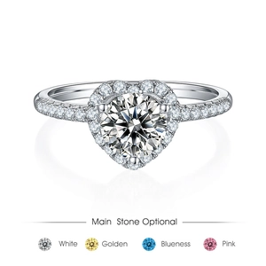 1 carat heart-shaped moissanite engagement ring in S925 sterling silver with four color options